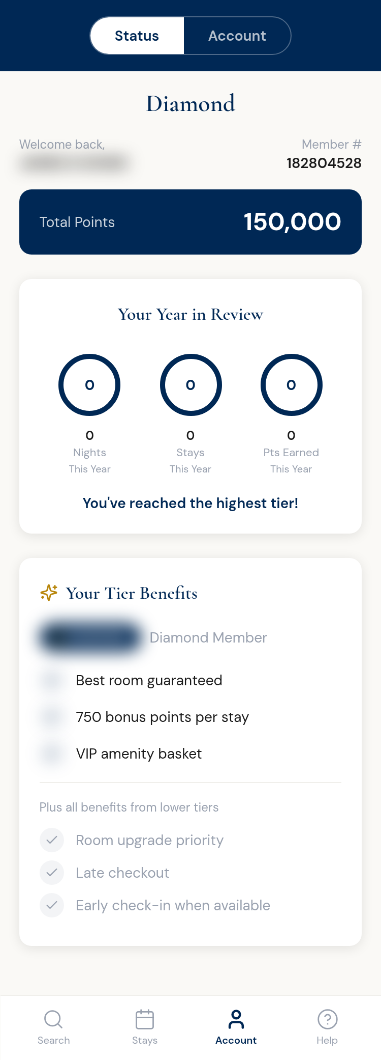 Diamond member status and benefits