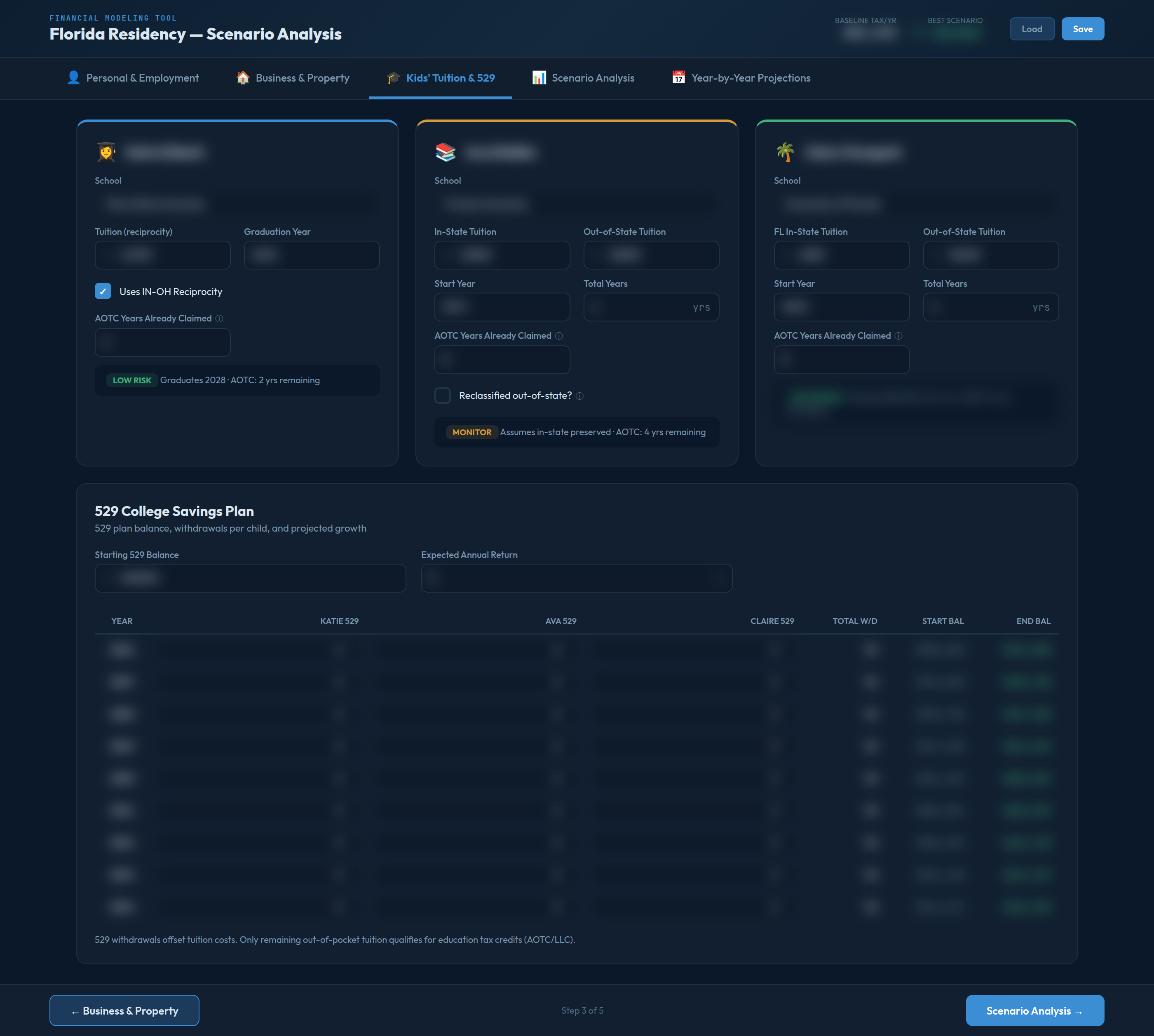 Tuition & 529 Screen