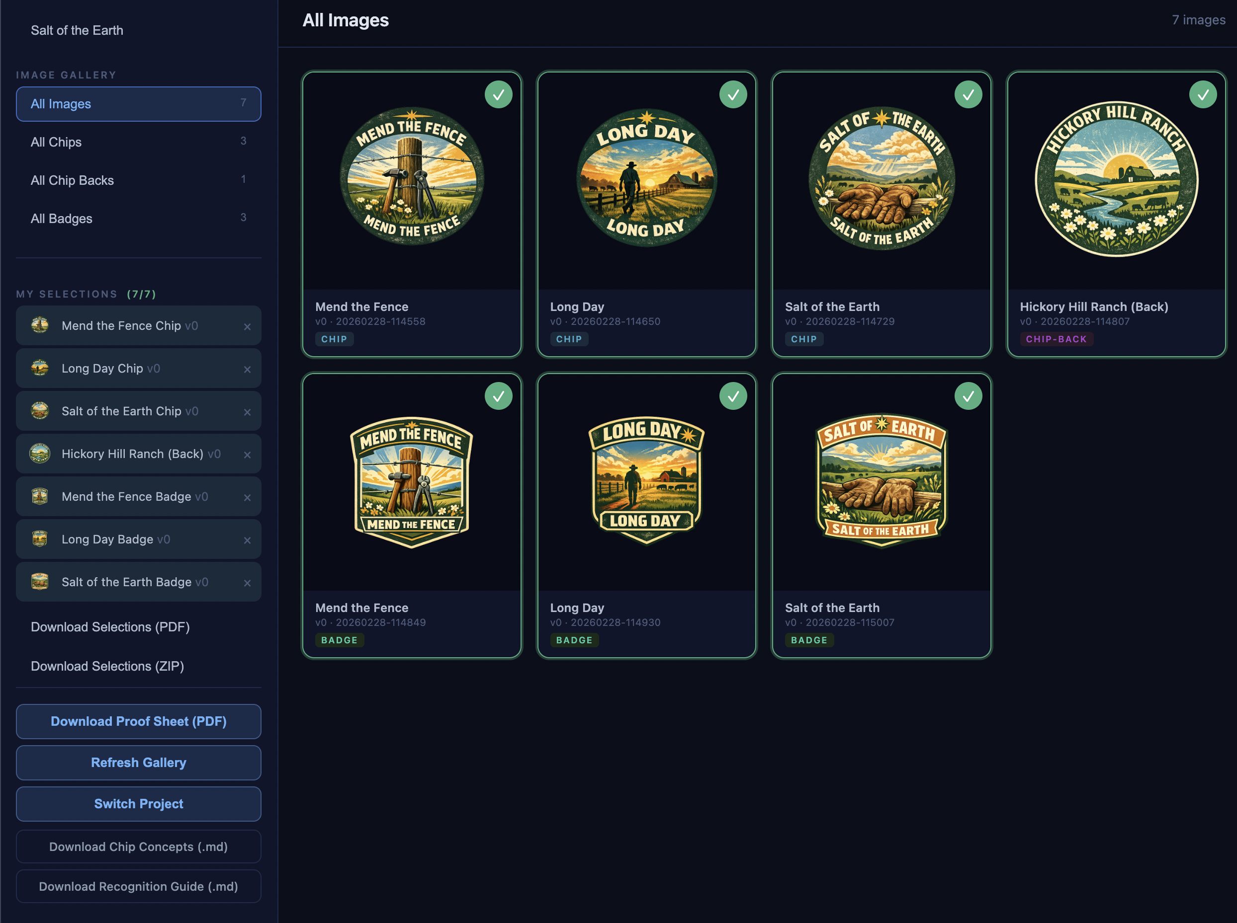 Image gallery with generated chips, badges, and selection management