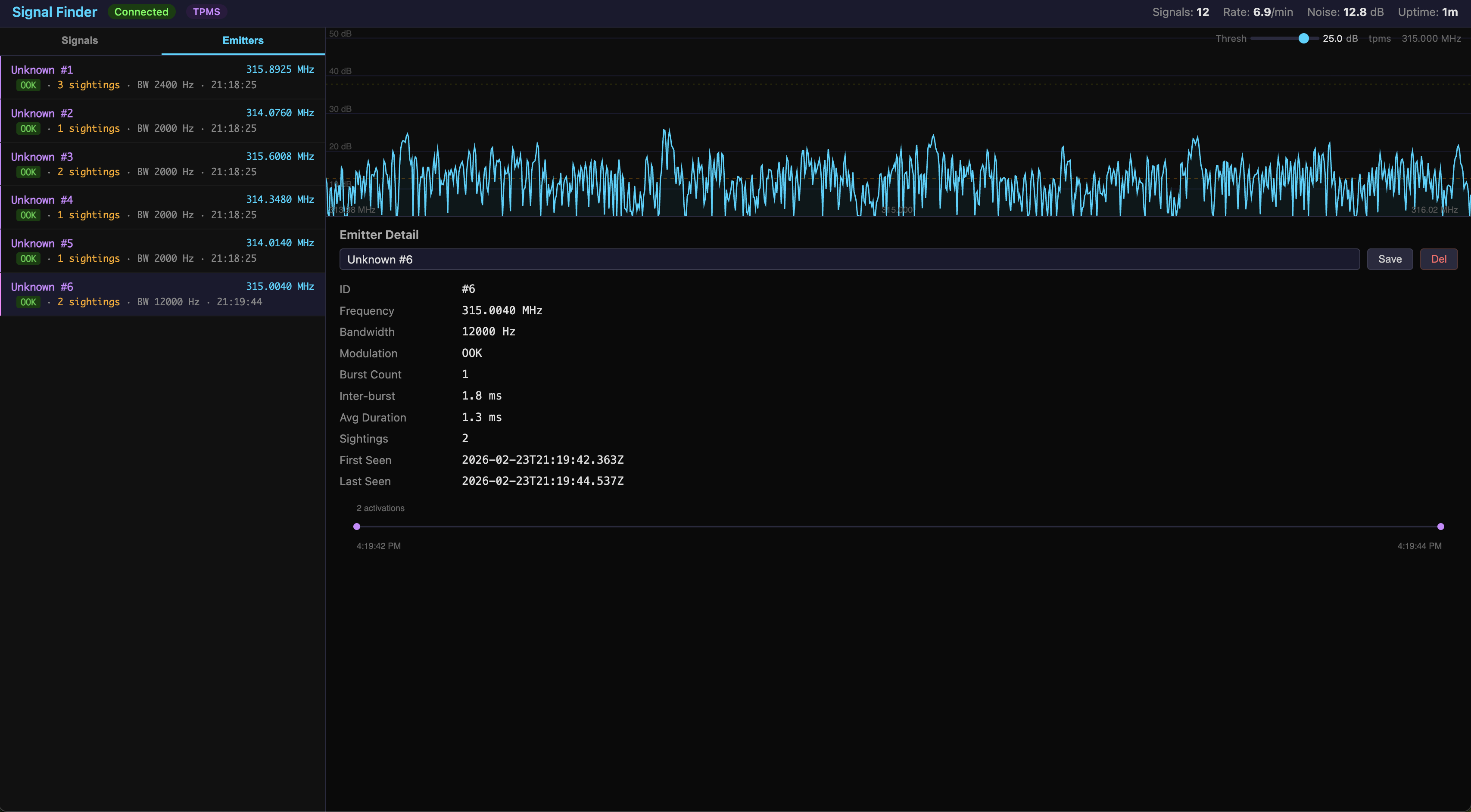 Signal Finder Emitters View